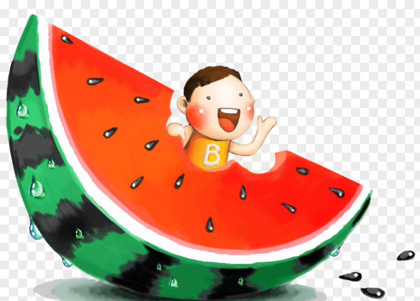 Cartoon Big Watermelon Boy Eating PNG
