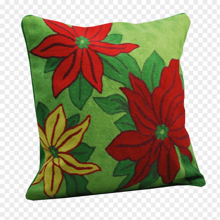 Pillow Throw Pillows Cushion Poinsettia Crewel Embroidery PNG