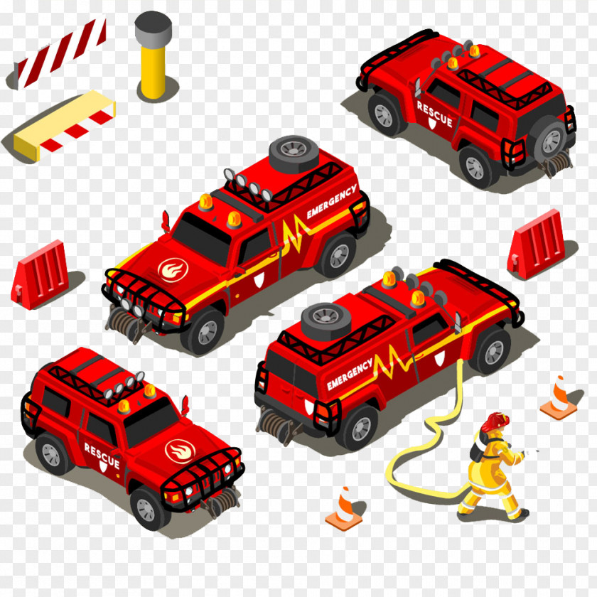 Hand-drawn Cartoon Fire Truck Firefighter Royalty-free Rescue Clip Art PNG