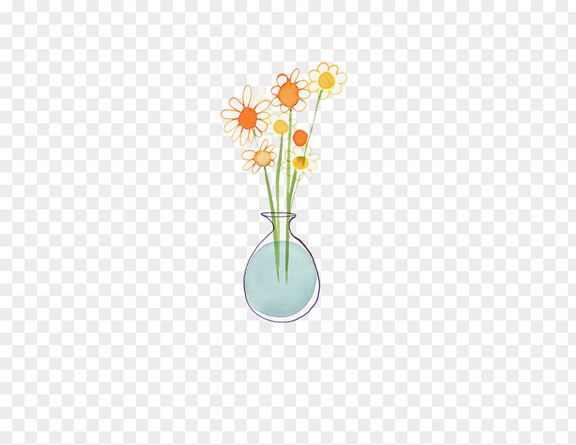 Hand-painted Flower Vase Floral Design Wallpaper PNG