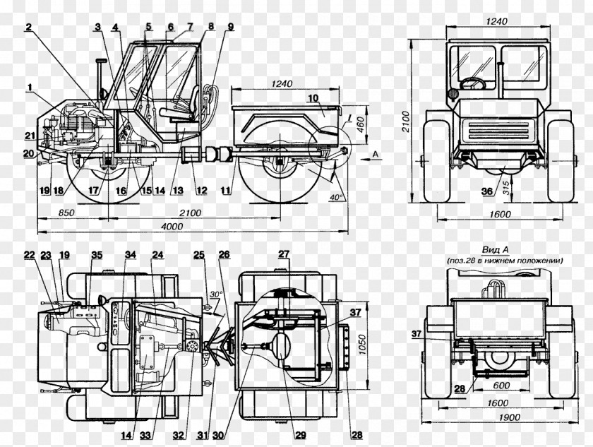 Tractor Technical Drawing GAZ-53 Malotraktor PNG