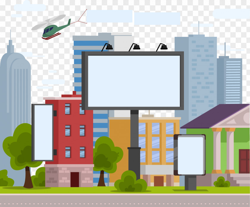 Vector Hand-painted City Billboards Advertising Billboard Stock Illustration PNG