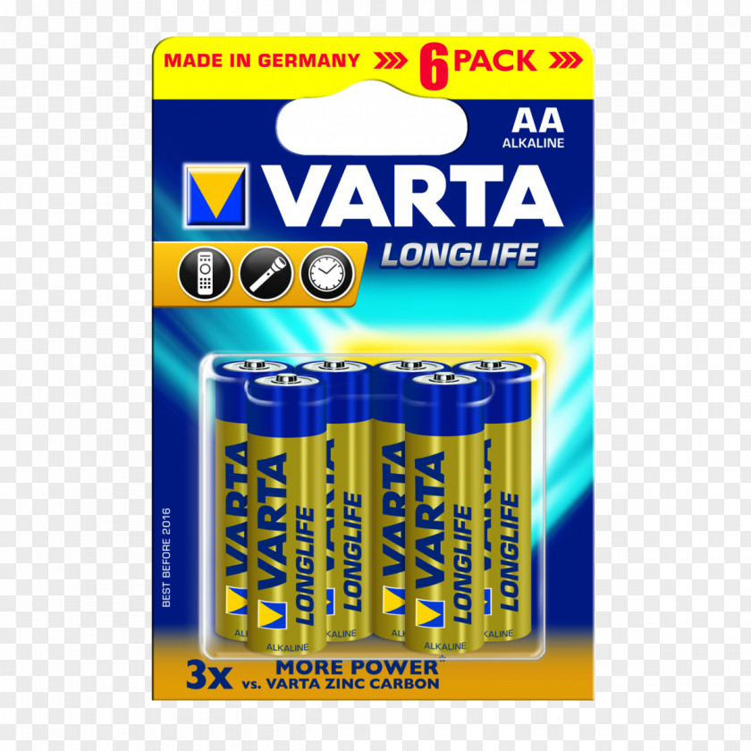 VARTA 9V Battery Alkaline Electric AAA PNG