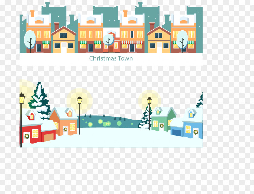 Two Christmas Banners Town Illustration PNG