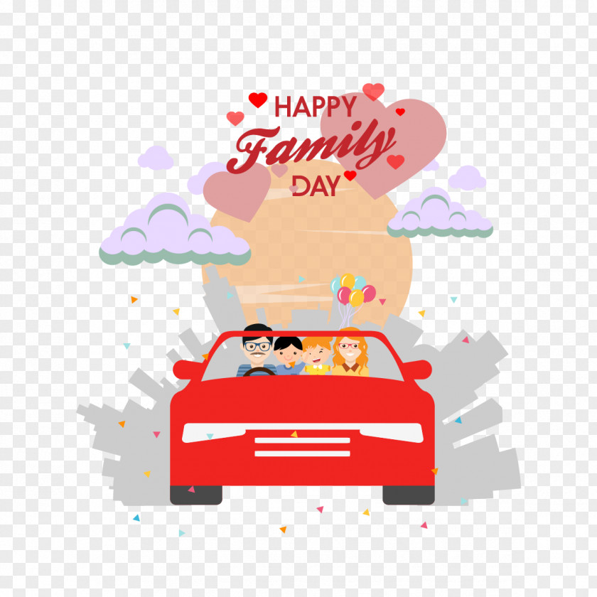 Vector Car And People Family Happiness Child Drawing PNG