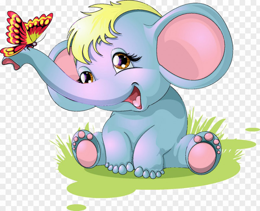 Cute Little Elephant Cartoon Illustration PNG