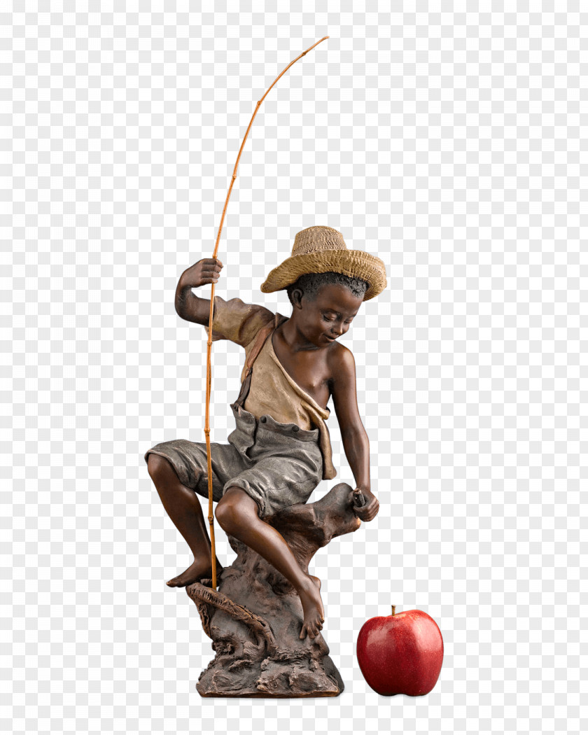 Cute Little Boy Fishing Figurine Statue Bronze Sculpture About PNG