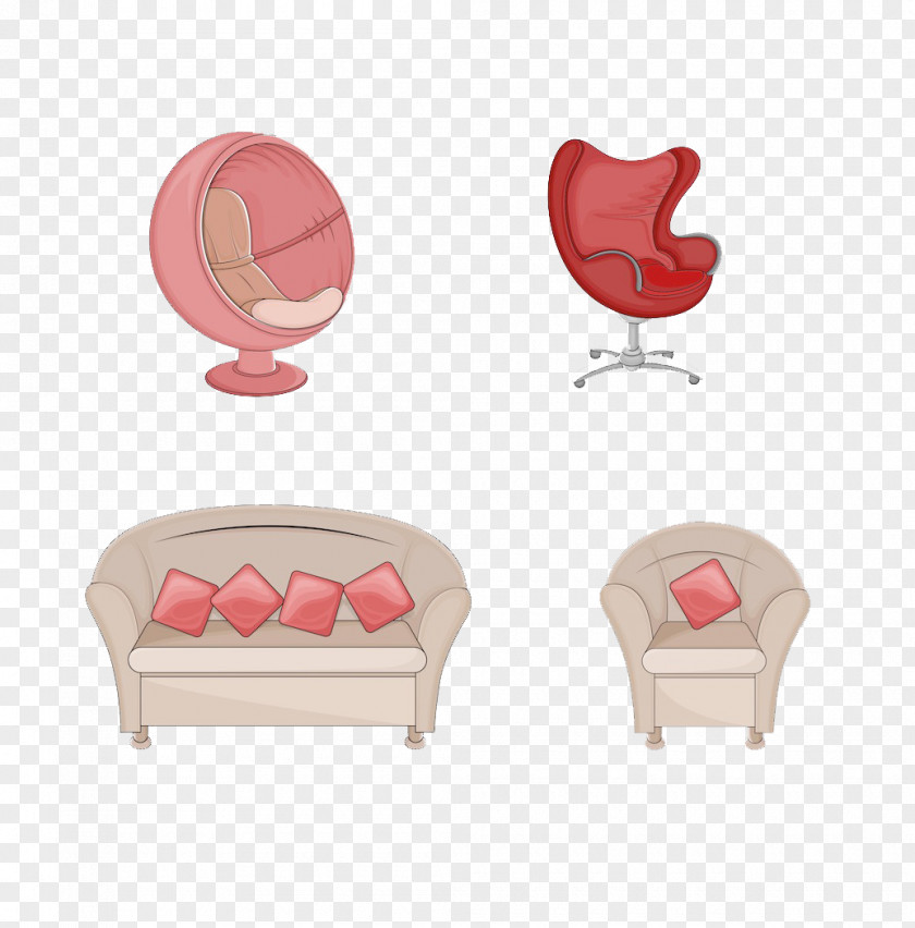 Sofa And Chair Design Table Heart Pattern PNG