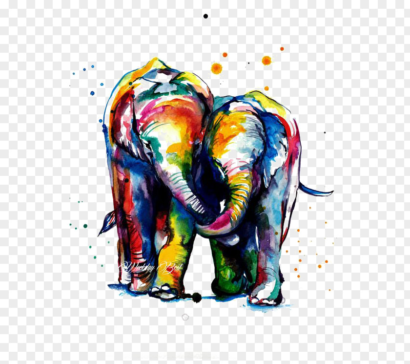 Color Elephant Canvas Print Watercolor Painting Printmaking Printing PNG