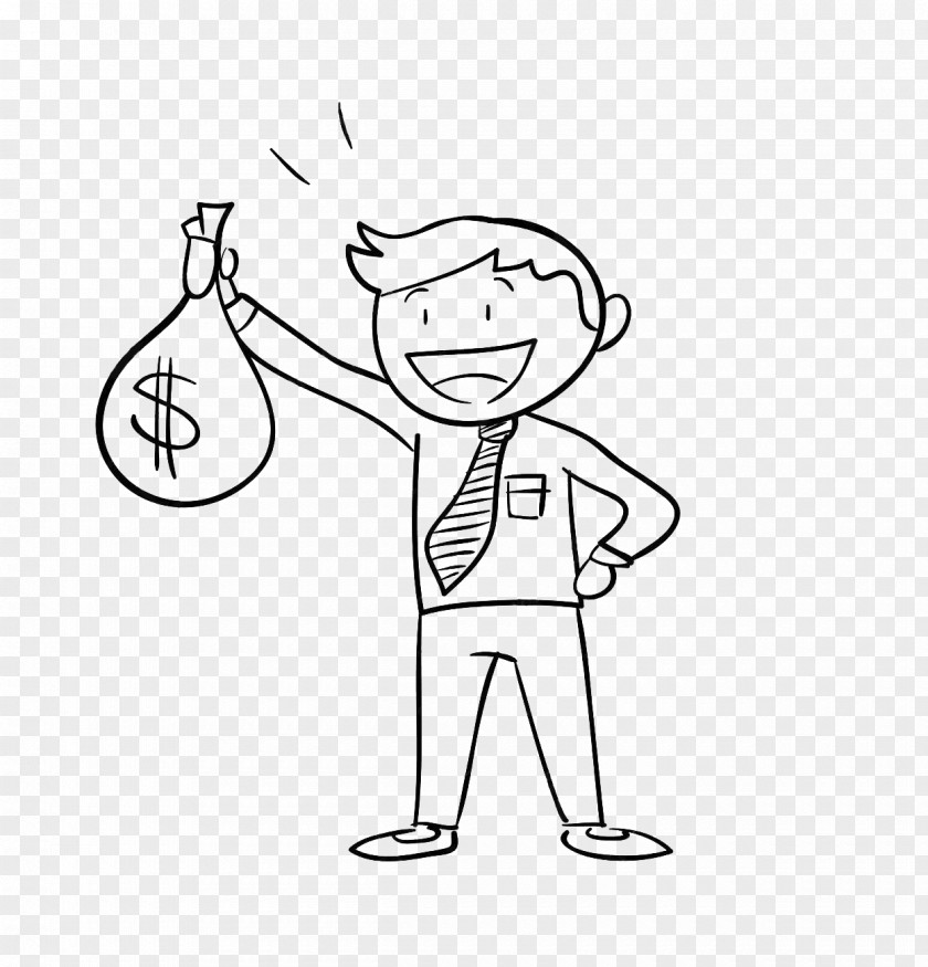 Draw A Man With Pocket Money Bag Holding Company Illustration PNG