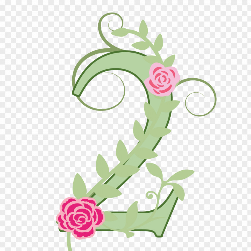 Green Flower Number Floral Design Clip Art PNG