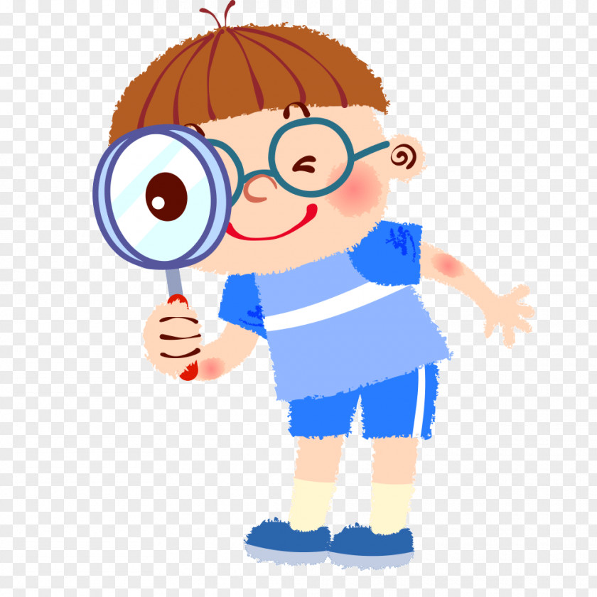 Take A Magnifying Glass Boy Blue Dress Illustration PNG
