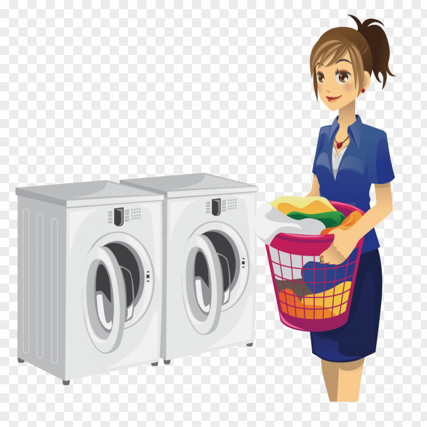 Woman Washing Machine Laundry Room Clip Art PNG