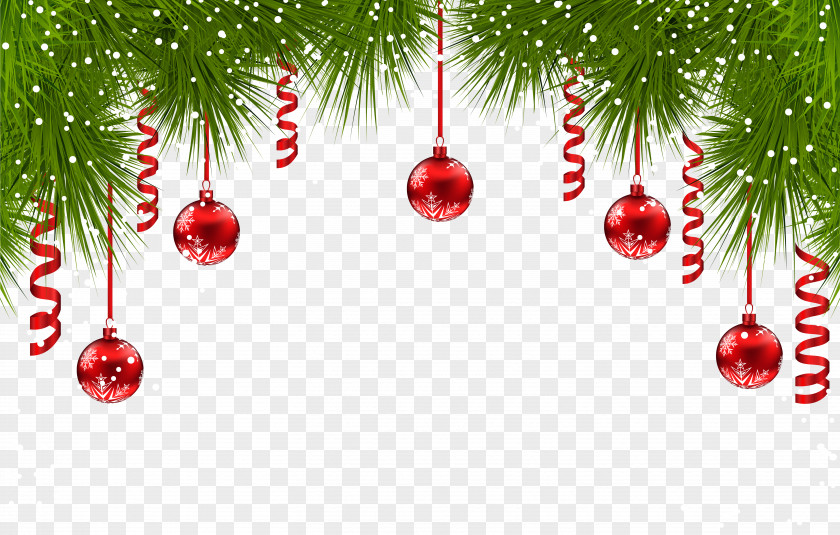 Christmas Pine Decor With Red Ornaments Clip Art Image Fir Ornament Tree PNG