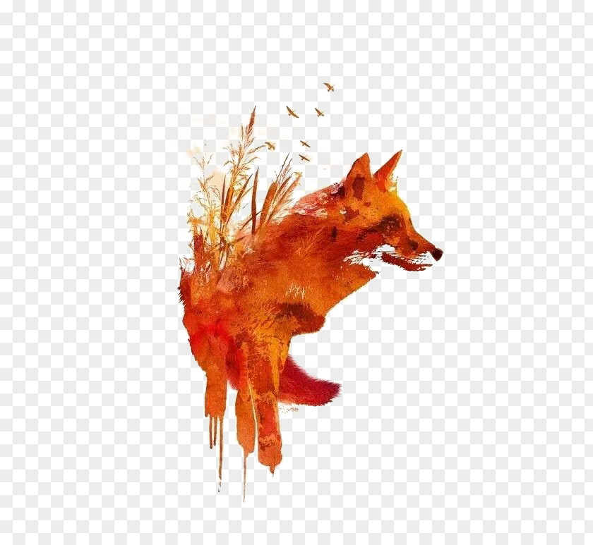 Hand-painted Fox Red Poster Printing Printmaking PNG
