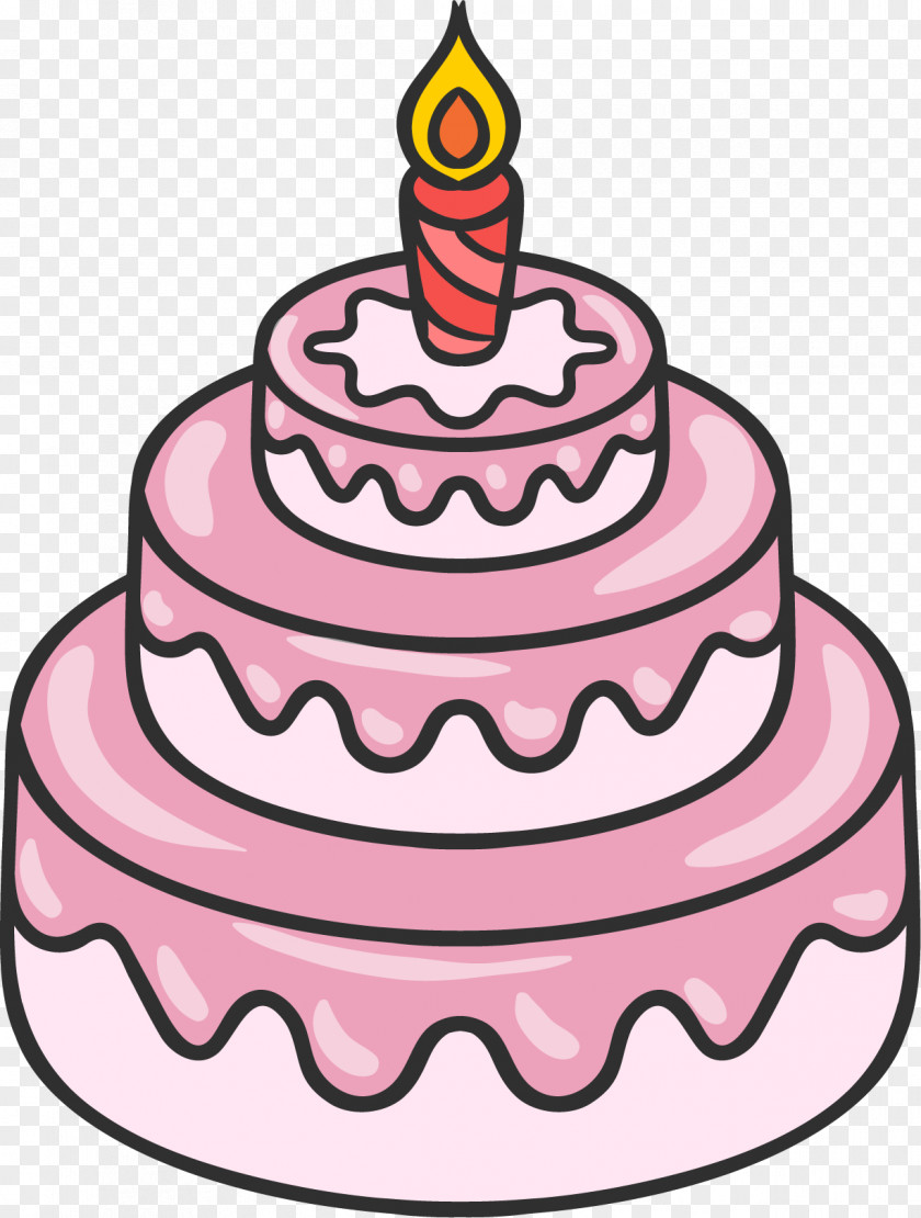 Hand-painted Three-tier Pink Cake PNG