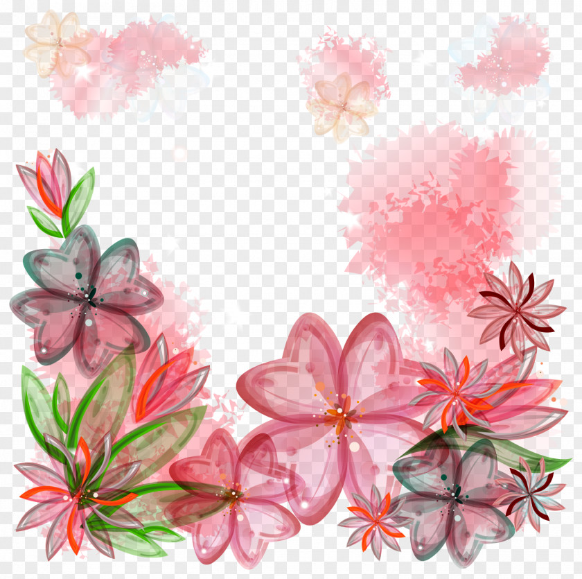 Hand Painted Colored Floral Vector Pink Flowers Stock Photography PNG