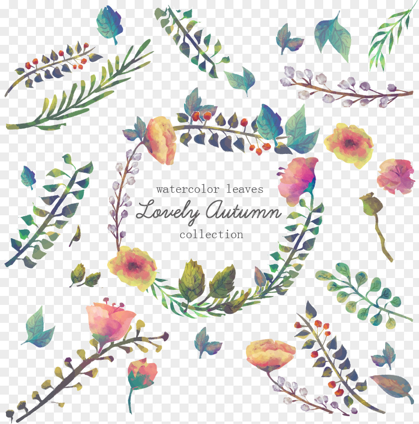 Vector Watercolor Fall Flowers Autumn Painting Euclidean Flower PNG
