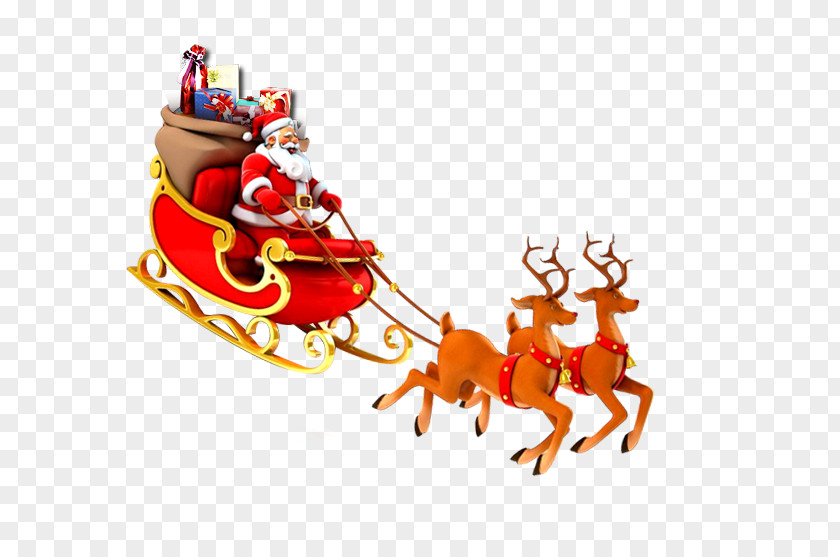 Santa Claus Giving Gifts Reindeer Christmas PNG