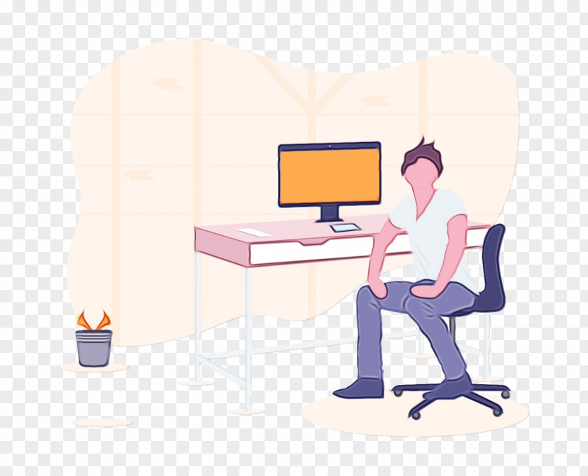 Cartoon Sitting Furniture Computer Desk PNG