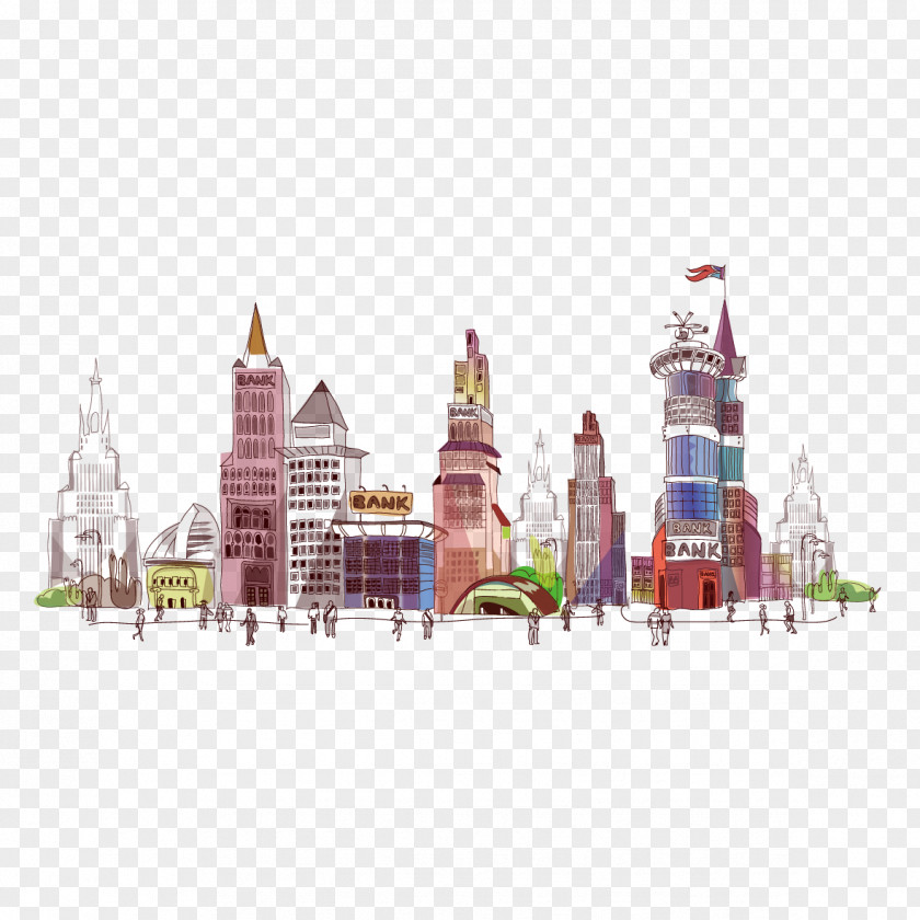 Vector Pattern City Architecture Cartoon Illustration PNG