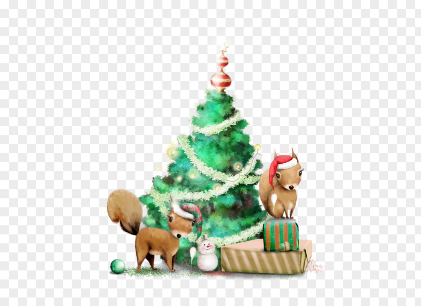 Christmas Tree Vector Material Ded Moroz Squirrel PNG