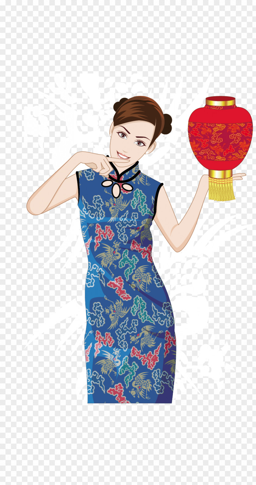 Chinese Classical Blue Flower Dress Beauty Vector Material Cheongsam Illustration PNG