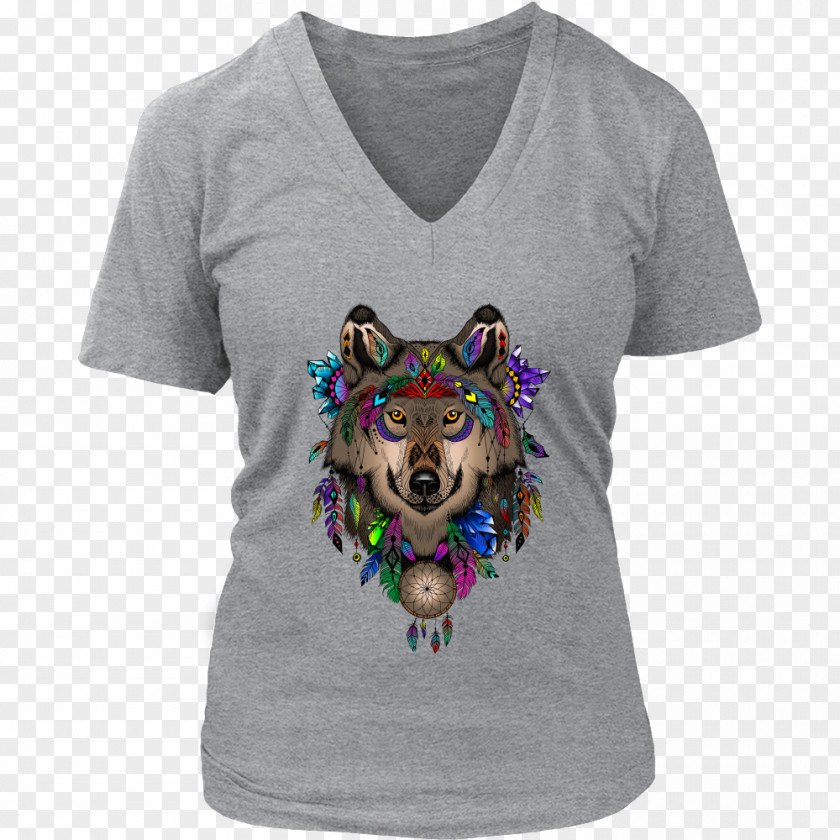 Dreamcatcher Wolf T-shirt Hoodie Neckline Top PNG