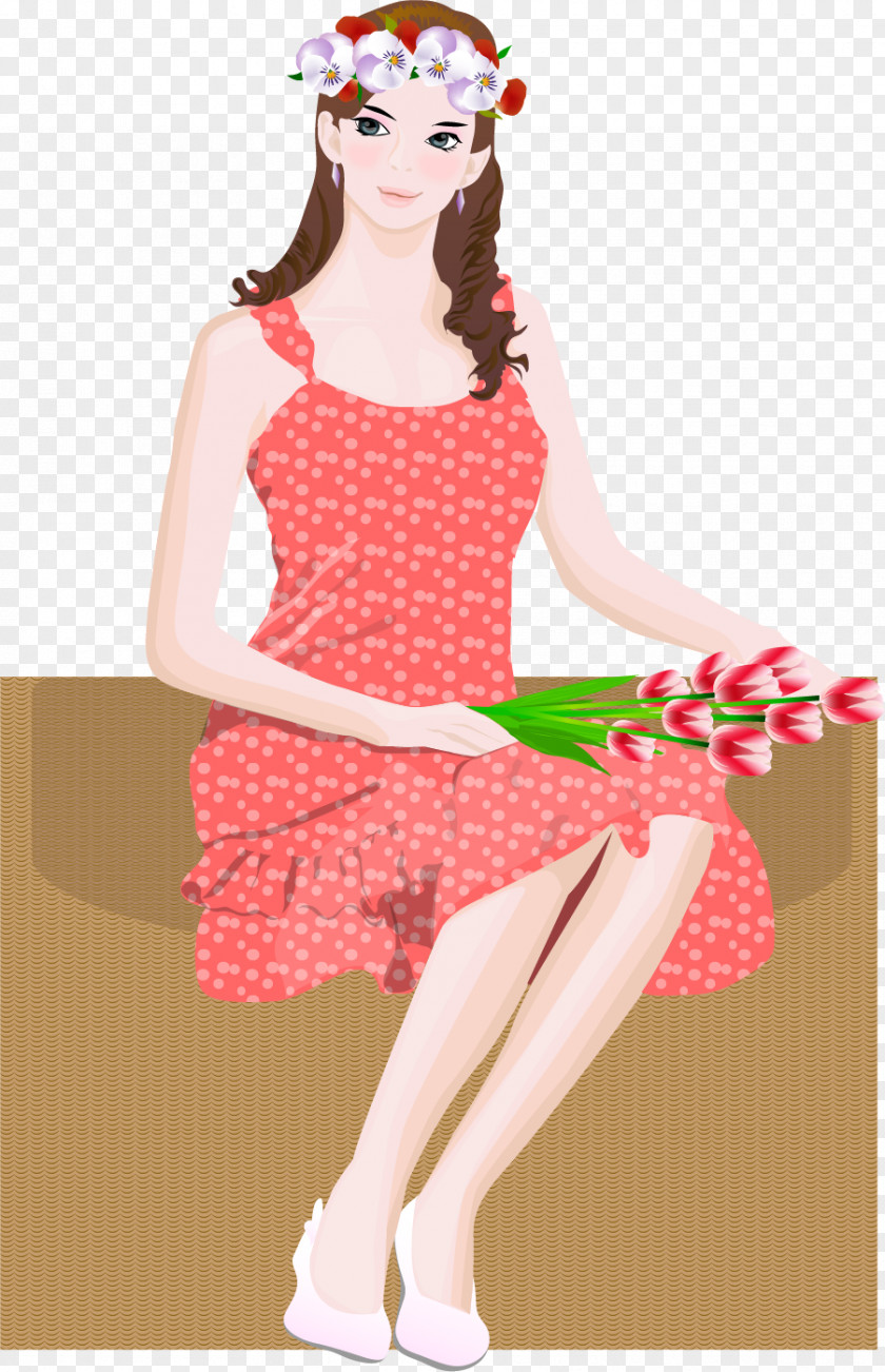 Vector Woman Painted On The Box Sitting Clip Art PNG