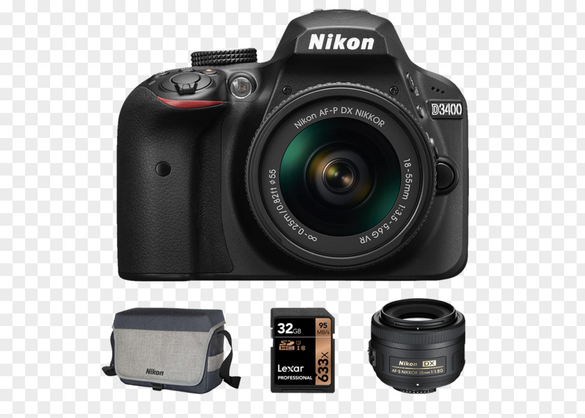 Camera Nikon D3300 Digital SLR D3400 DSLR With 18-55mm Lens (Black) PNG