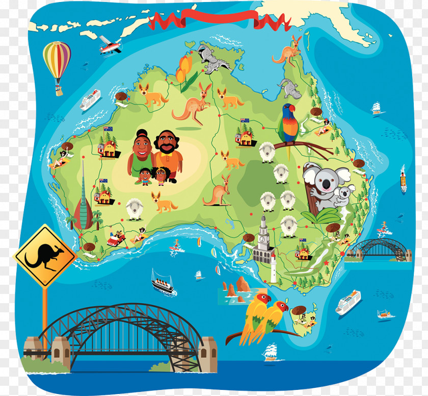 Australian Travel Cartoon Hand Painted Map Darwin Illustration PNG