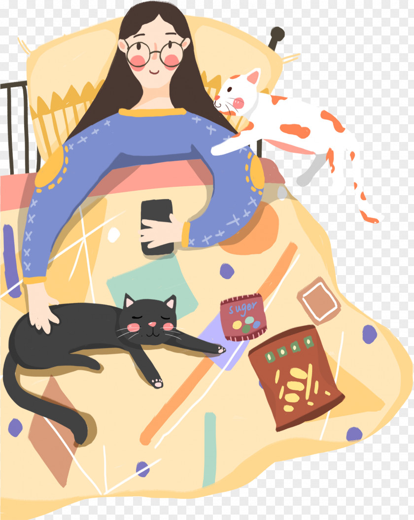 Style Bed Woman Cartoon PNG