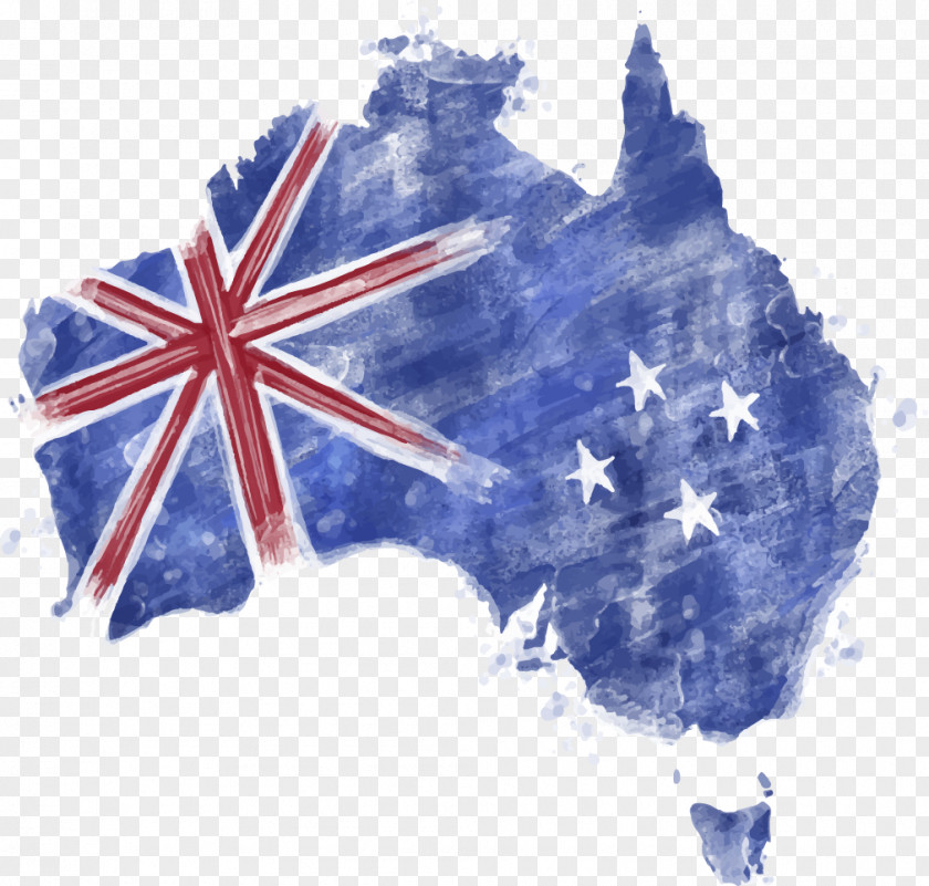 Watercolor Blue Flag Of Australia Map PNG