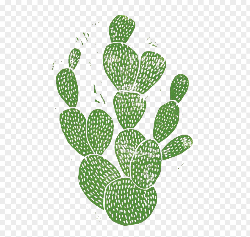 Along With Cactus Linocut Cactaceae Printmaking Poster Printing PNG