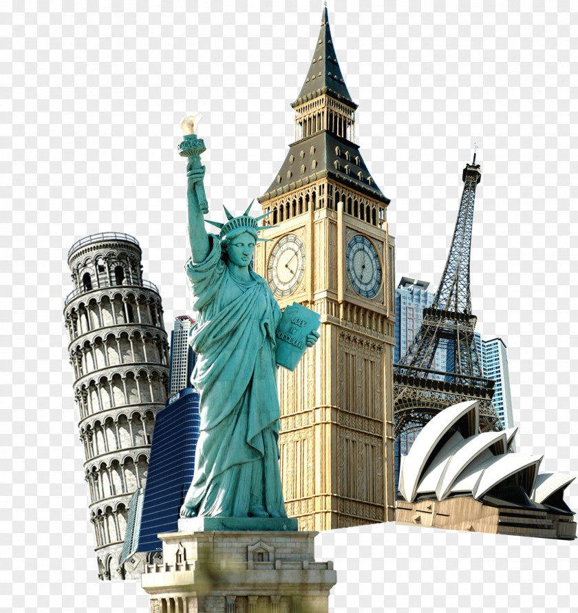 World Landmarks Buckle Creative HD Free Statue Of Liberty Eiffel Tower Travel Tourism PNG