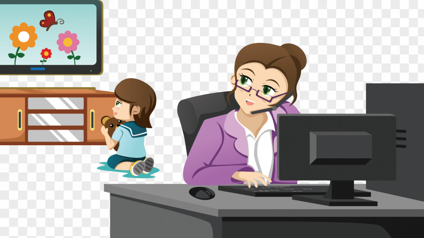 Watching TV At Home Mother Working Parent Clip Art PNG