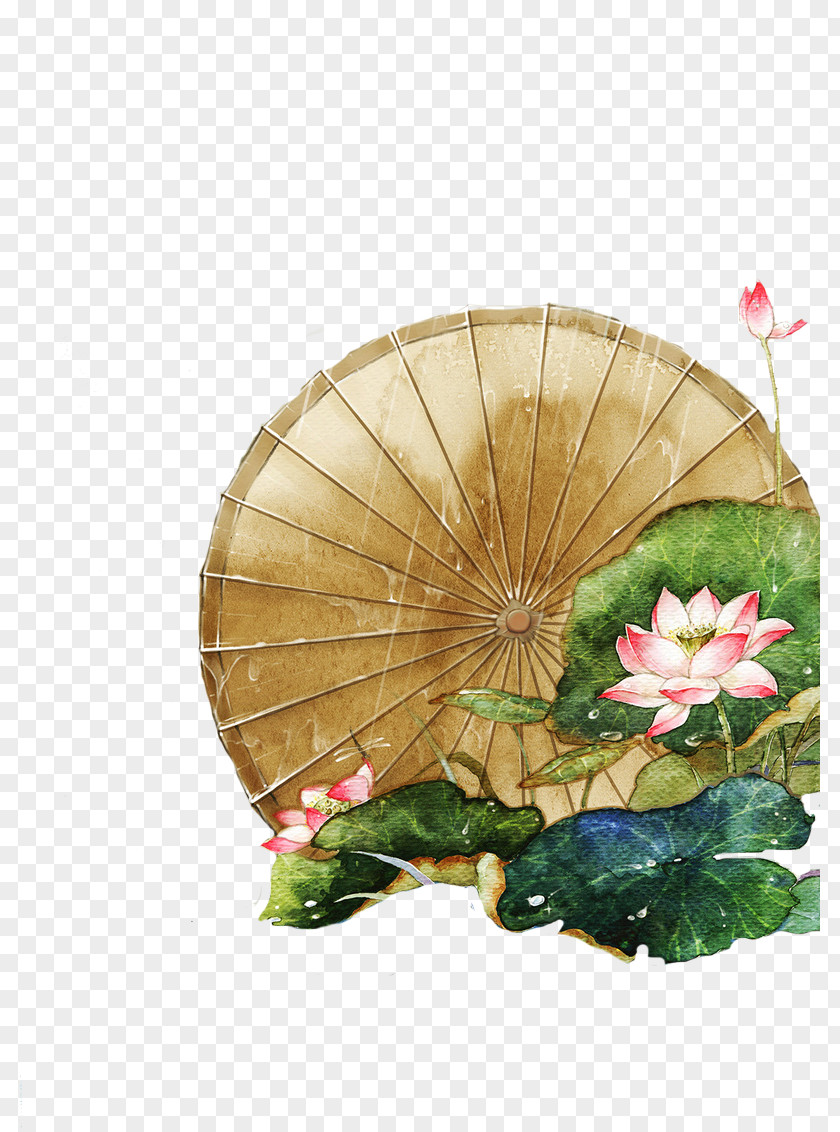 Lotus Watercolor Painting Fukei Ink Wash Wallpaper PNG