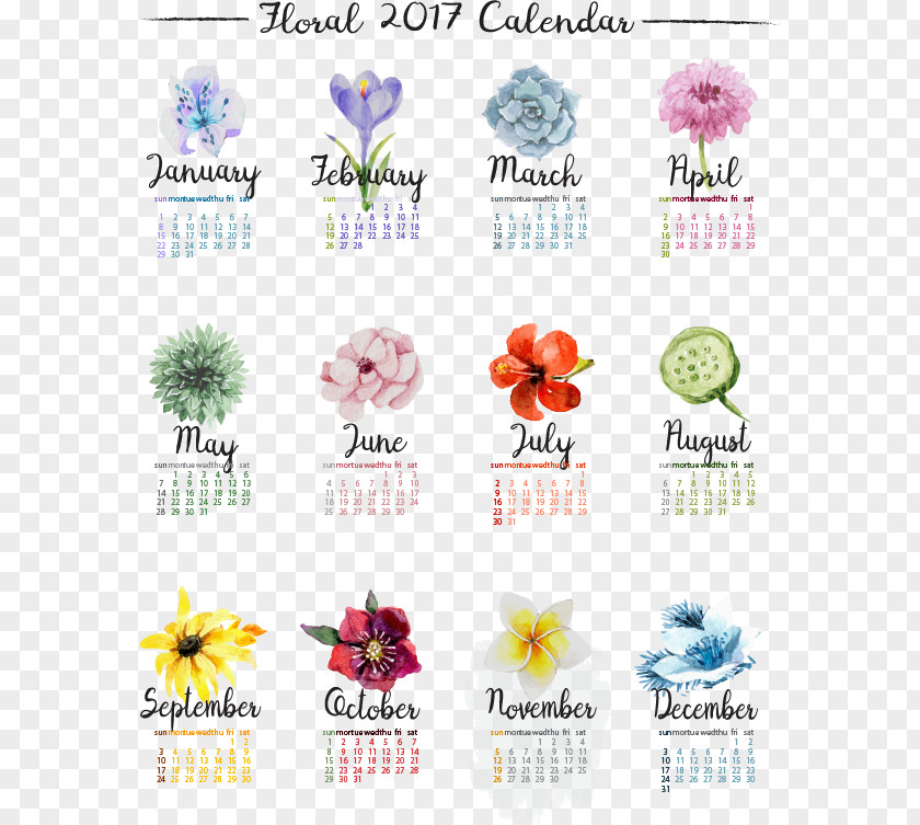 Romance Flowers New Year Calendar Flower PNG