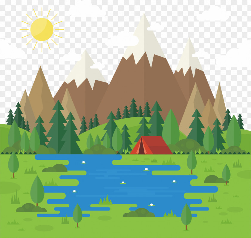 Forest Mountains Flat Design Tent Apartment PNG