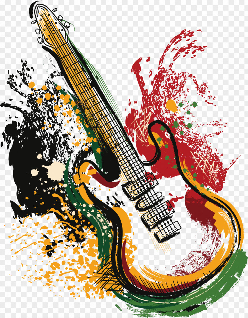 Vector Art Guitar Electric Grunge Poster PNG