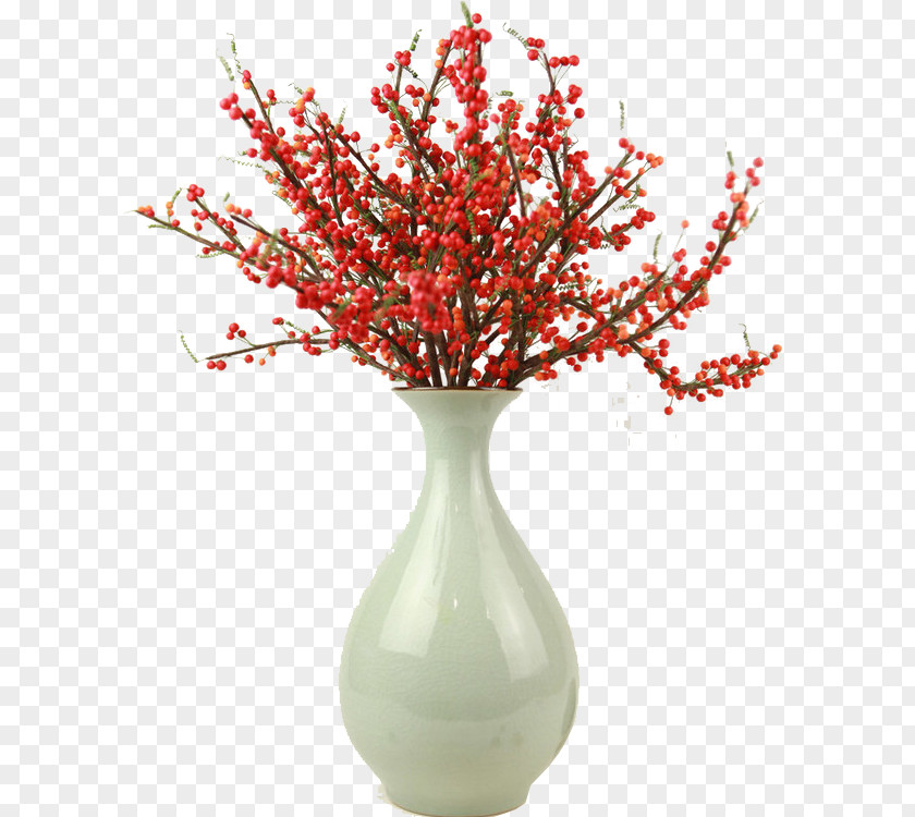 Faux Red Berry Branches Vase Plants Image Flower Floral Design PNG