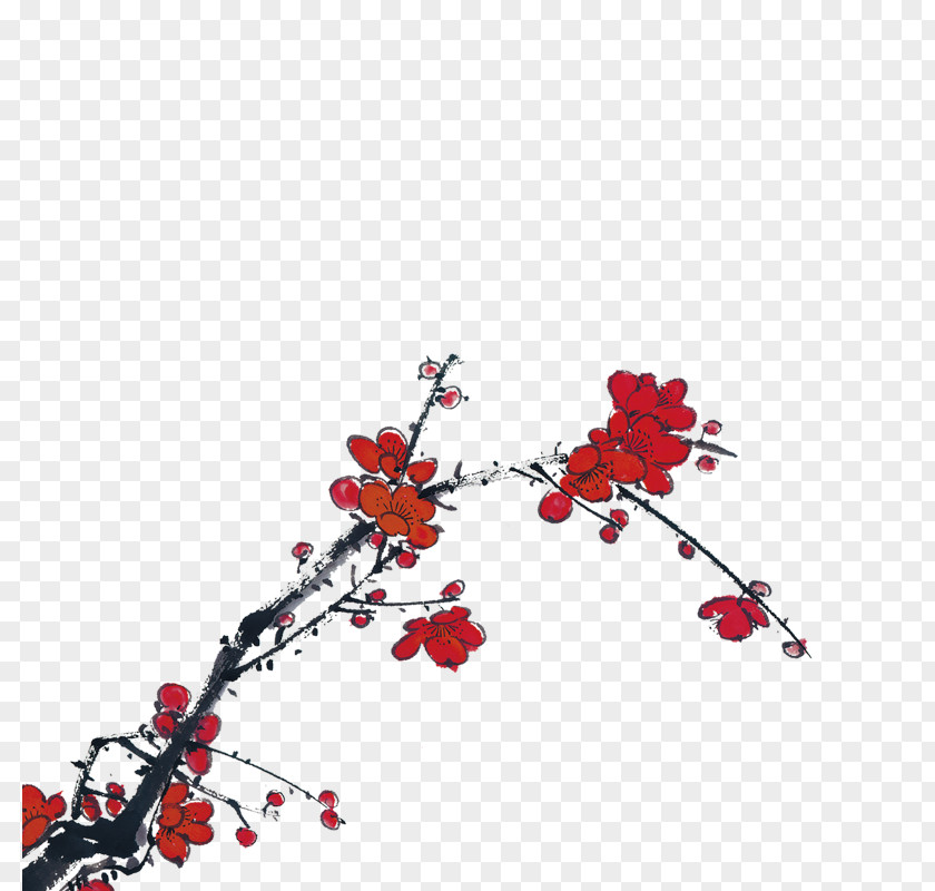 Plum Flower Ink Chinese Painting PNG