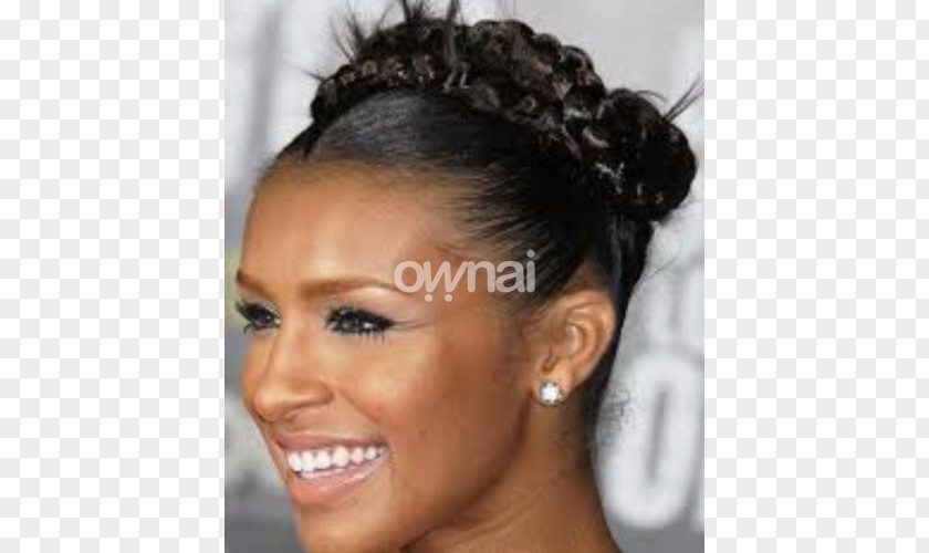 Bun French Braid Updo Hairstyle PNG
