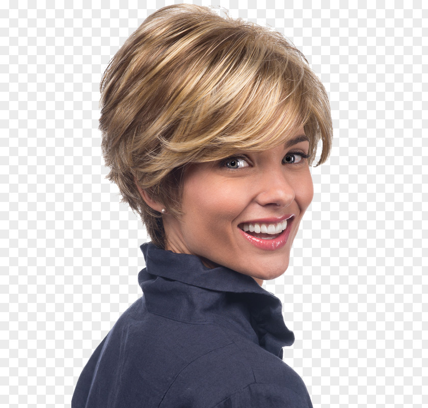 Chunky Bangs Highlights Blond Wig Hairstyle PNG