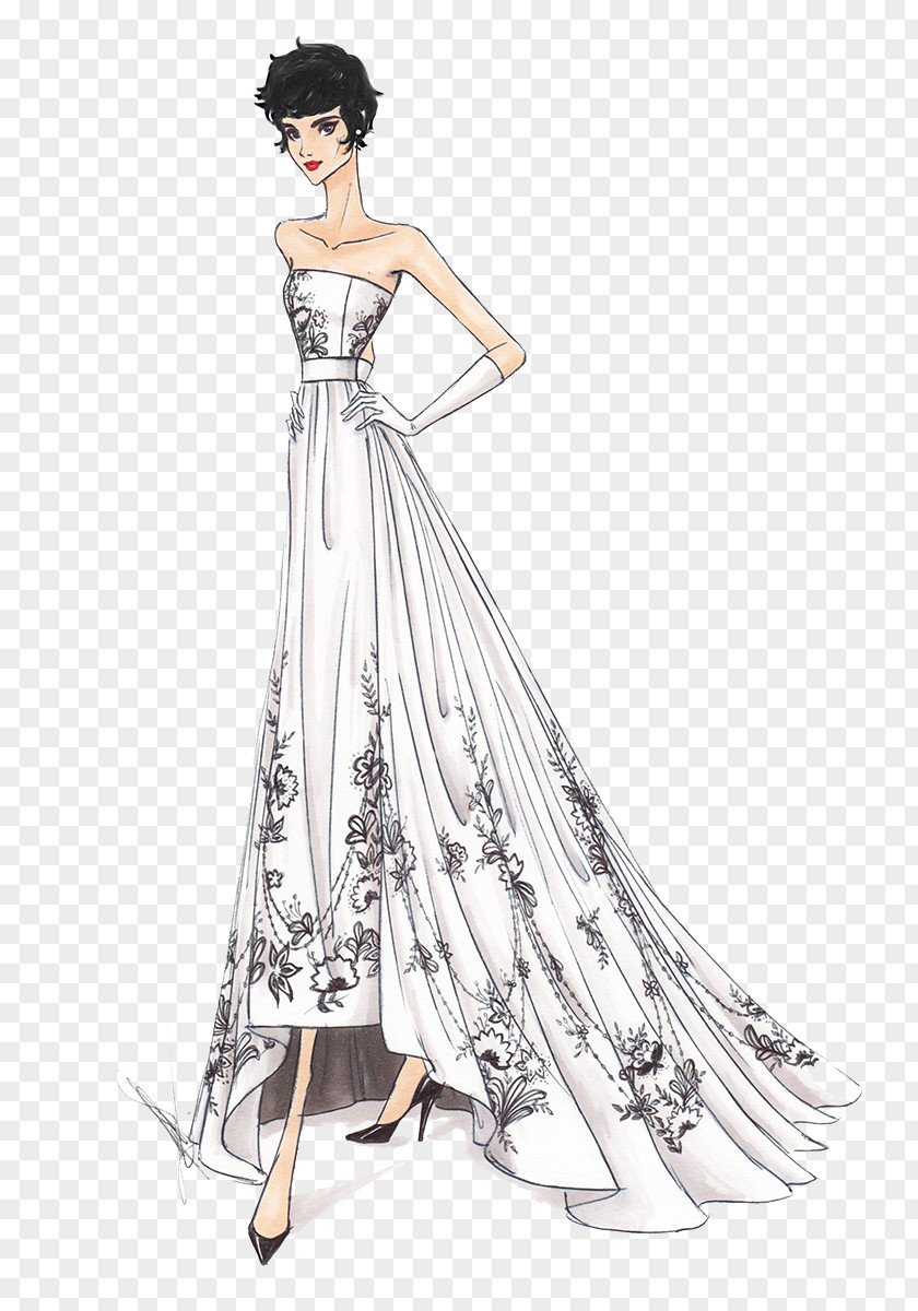 Hand-painted Wedding Dress Model Illustration Drawing Fashion PNG