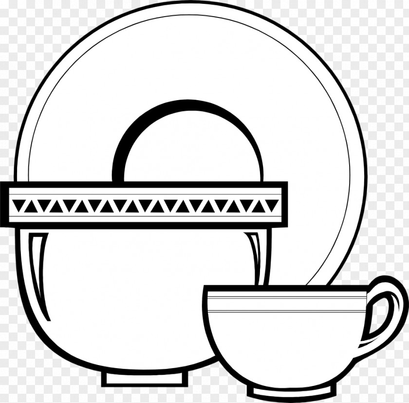 Plates And Cups Clip Art Black White Plate Tableware Table-glass PNG
