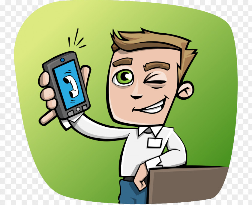 Hand-painted Cartoon Take The Phone Business Man With Short Hair Finance Telephone Call Mobile Margin PNG