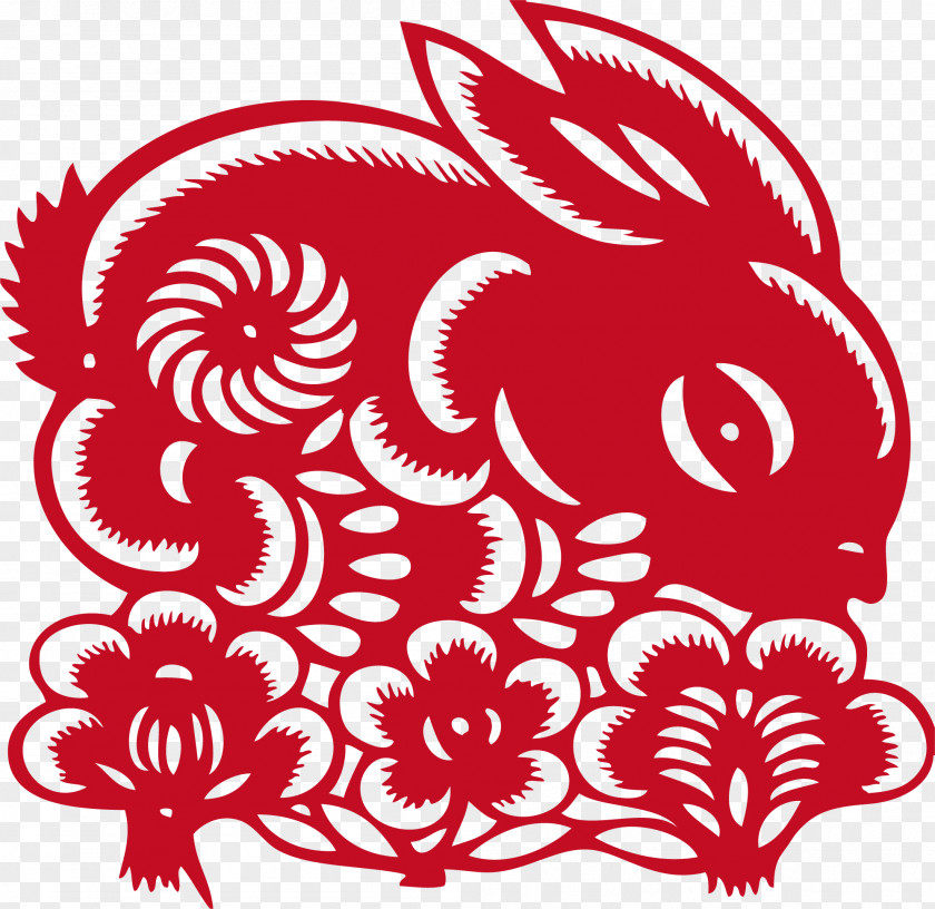 Red Rabbit Papercutting Chinese Paper Cutting Clip Art PNG