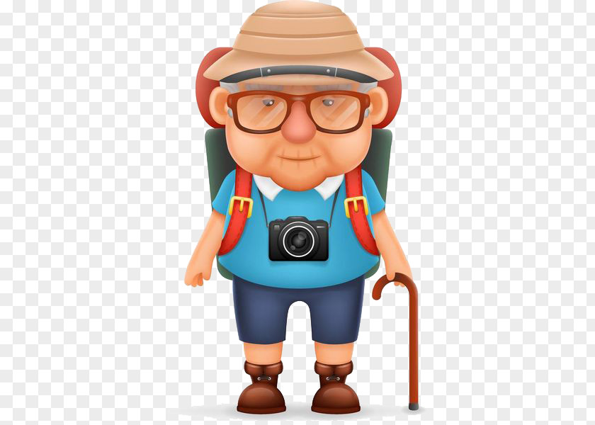 Old Man Walking With His Knapsack On Back Cartoon Photography Model Sheet Illustration PNG