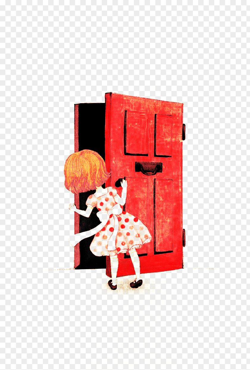 Cartoon Drawing Illustration PNG Illustration, Girl opened the door clipart PNG